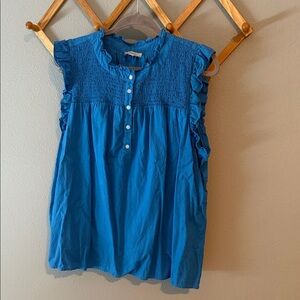 LOFT Vibrant Blue Ruffled Blouse